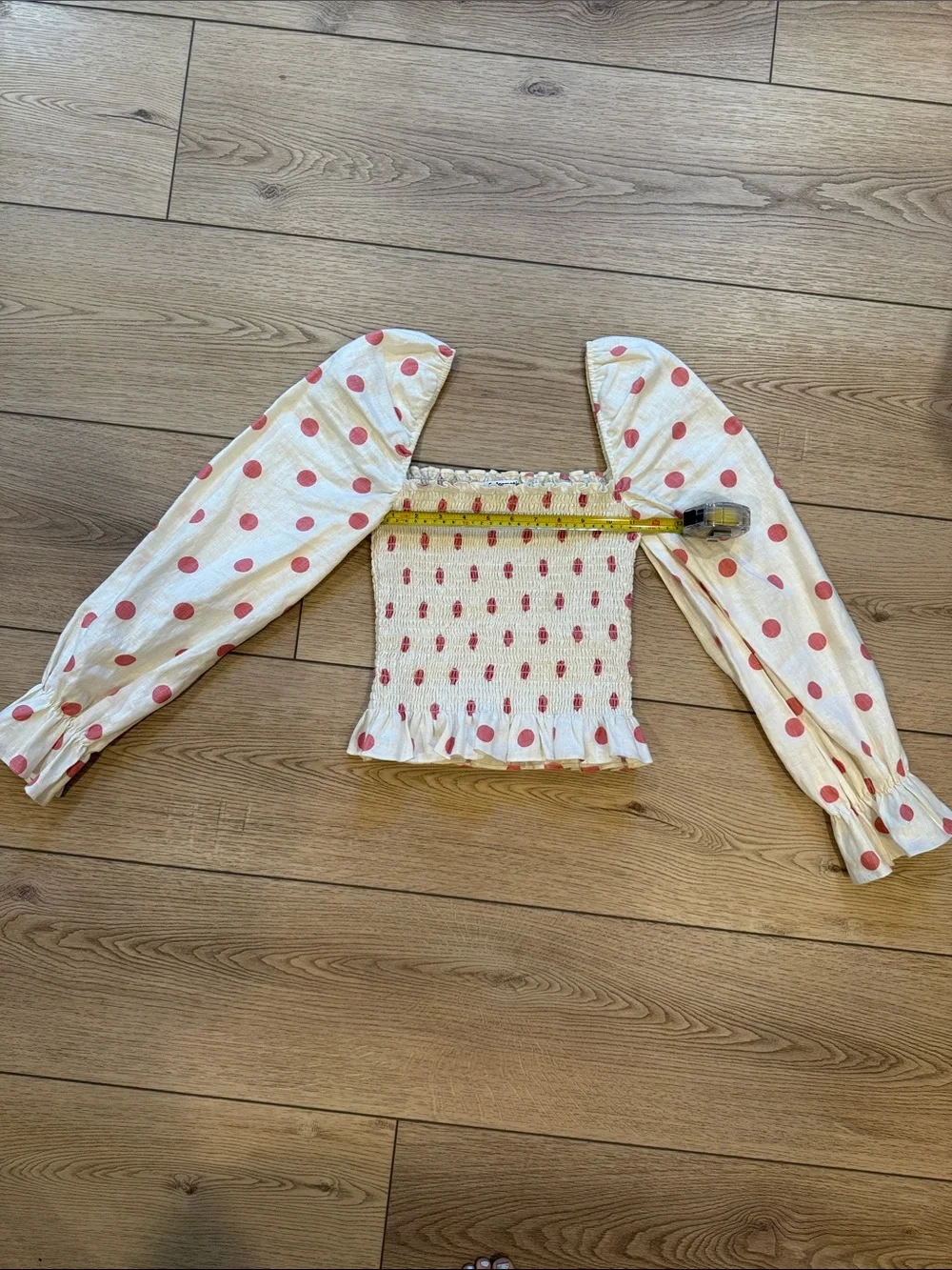 Reformation Pinto Smocked Square-Neck Top with Polka Dots & puff sleeves size S